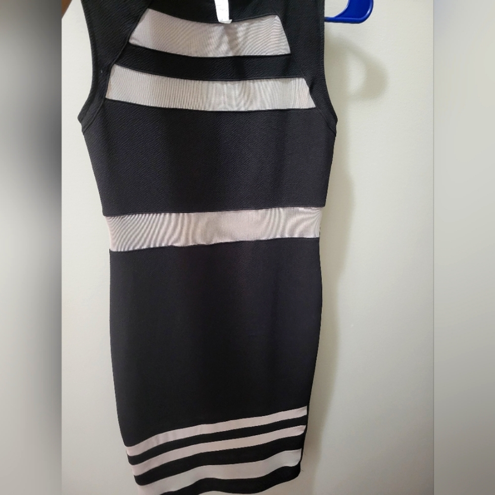Black and cream/sheer midi dress